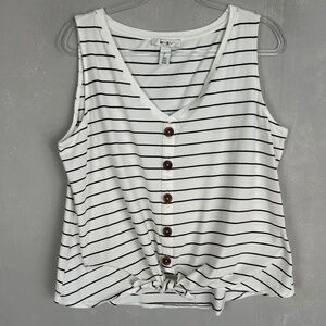 White House Black Market size XL tank button twist front white stripe v-neck